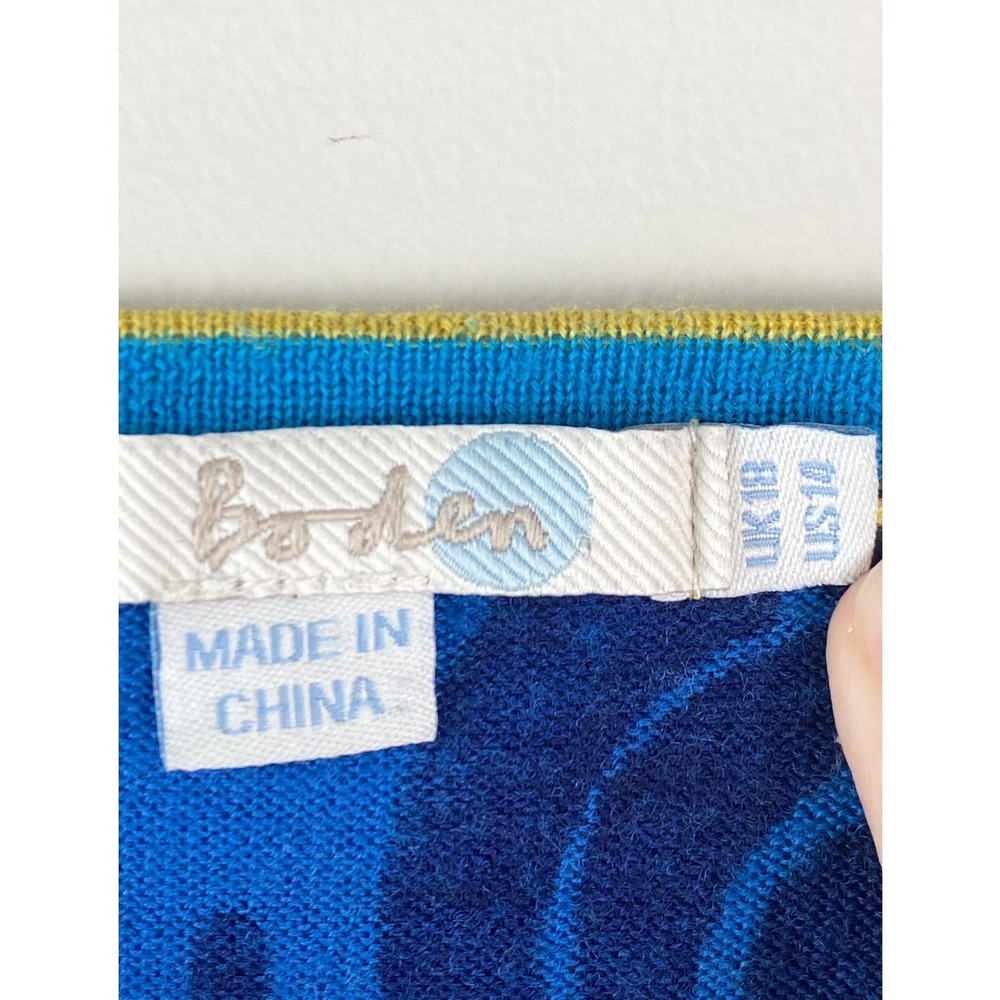 Boden Womens Geometric 100% Wool Cardigan 14 Blue Floral Maximalist Retro Unique - Picture 6 of 7